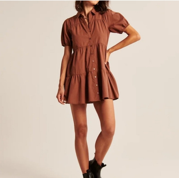 Abercrombie Fitch Poplin Trapeze Shirt Dress Paprika Red Women’s Size XS Summer - Picture 3 of 15
